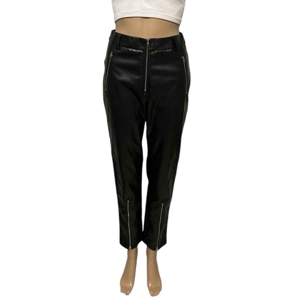Black Faux Leather Pants with Zip Details